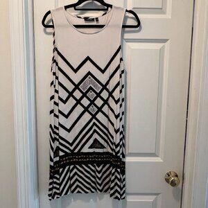 Apt. 9 Sleeveless Knit Dress, Casual, Knee Length, Swing Style, Size L, Wht/Blk